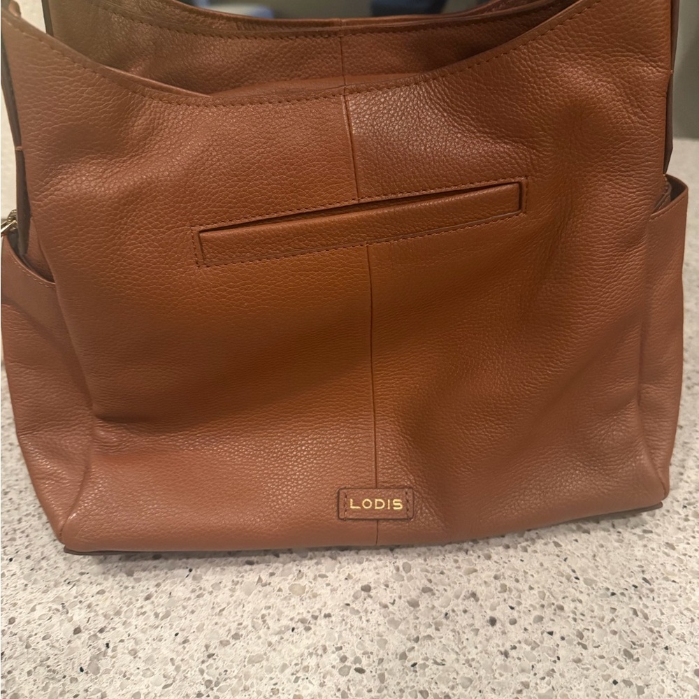 NEW Lodis Cognac Woven-Front Leather Shoulder Bag - Picture 3 of 9